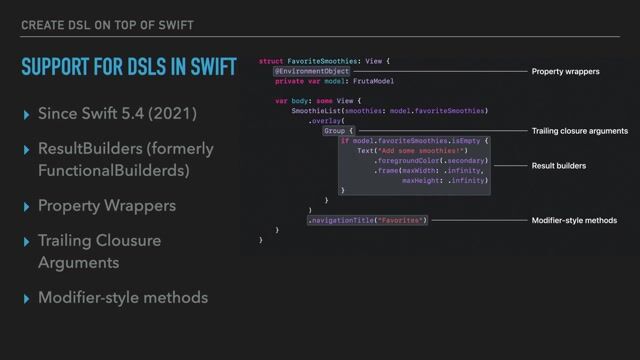 Key Swift syntax features for building DSLs