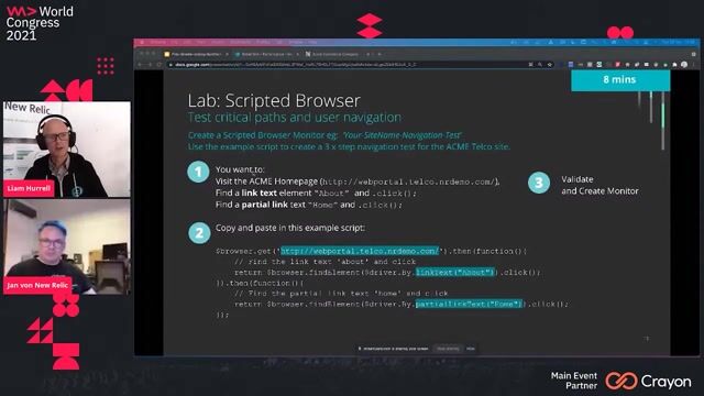 Simulating user journeys with scripted browser tests