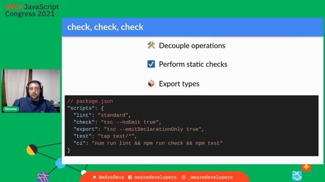 Live demo of type checking JavaScript with JSDoc