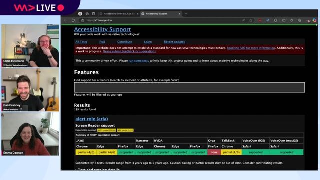 Checking browser and screen reader support for accessibility features