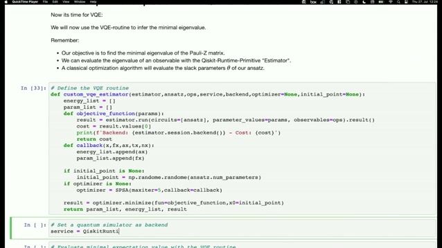 Executing VQE on a simulator and real quantum hardware