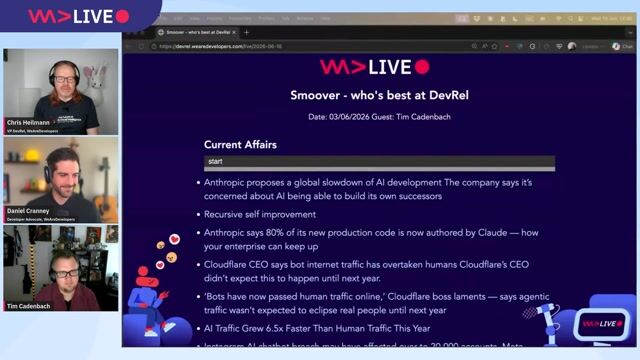 WeAreDevelopers LIVE - Smoover - Who's Best at DevRel? thumbnail